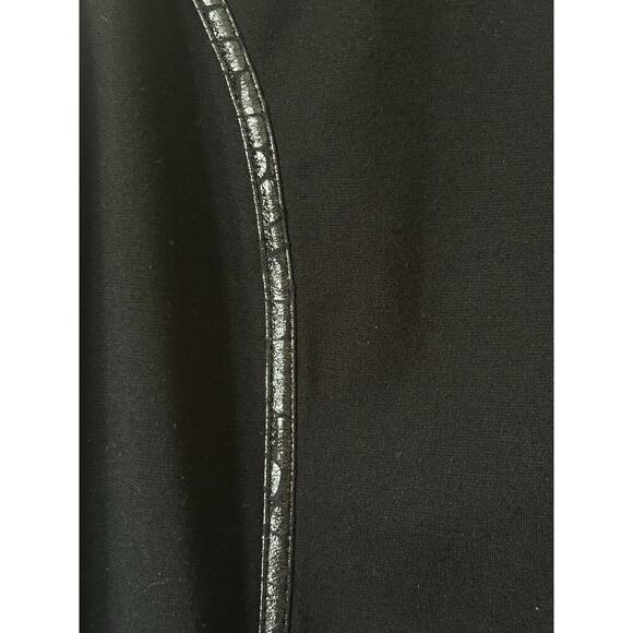 IMAN Black Sleeveless Faux Leather Trim Dress Size 14 Gold Zip Back Stretch Knit - Picture 4 of 5